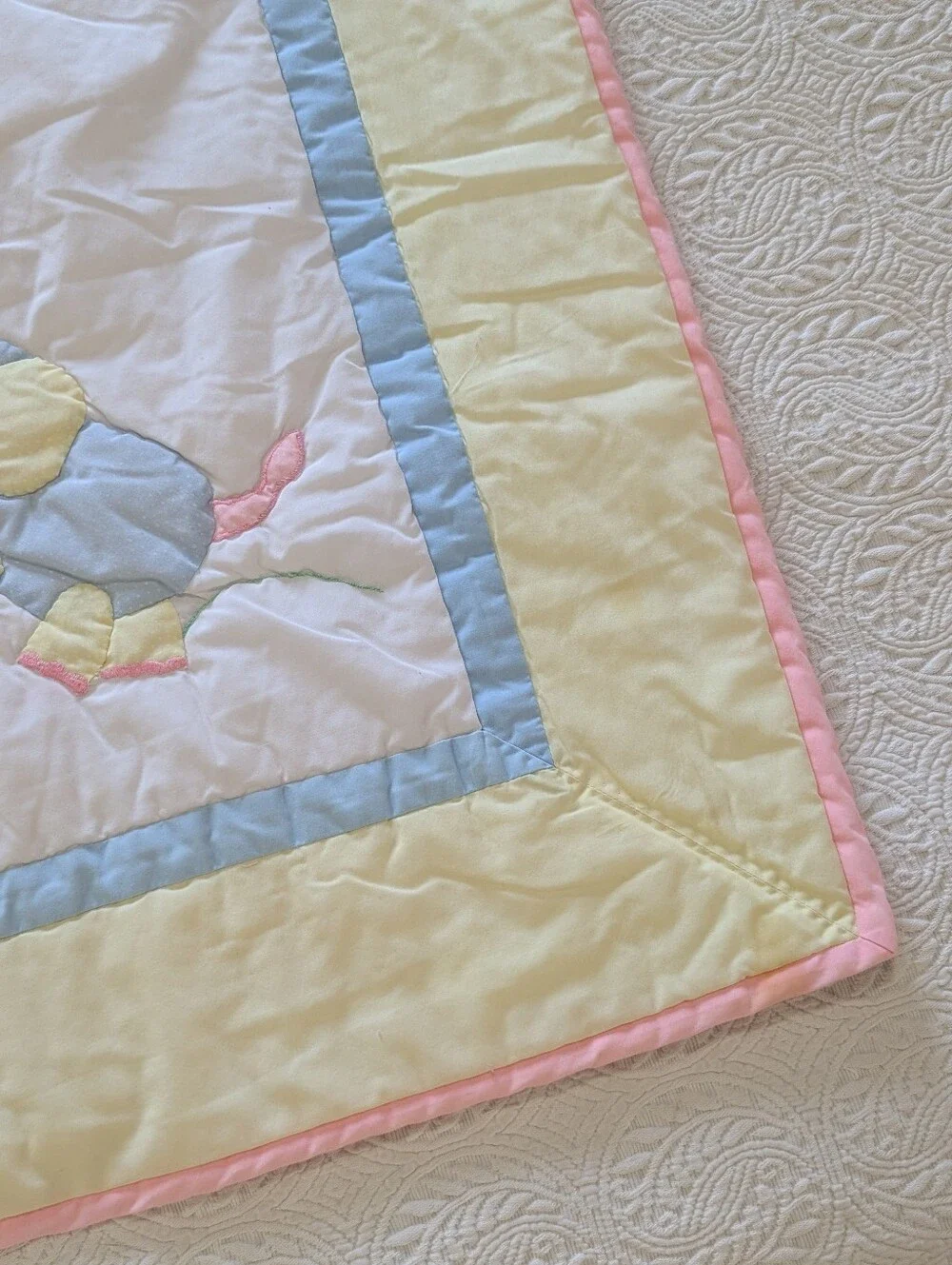 A Little Angel Baby Pastel Hot Air Balloon Quilted Baby Crib Blanket Vintage